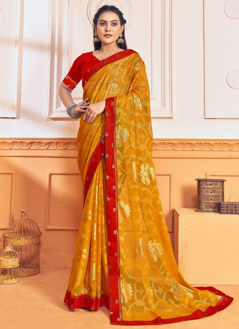 Yellow Colour Keshu Brasso Mintorsi New Latest Designer Festive Wear Chiffon Saree Collection 27425